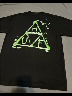 Like New Mens HUF Black Green Slime Graphic T Shirt Size Large